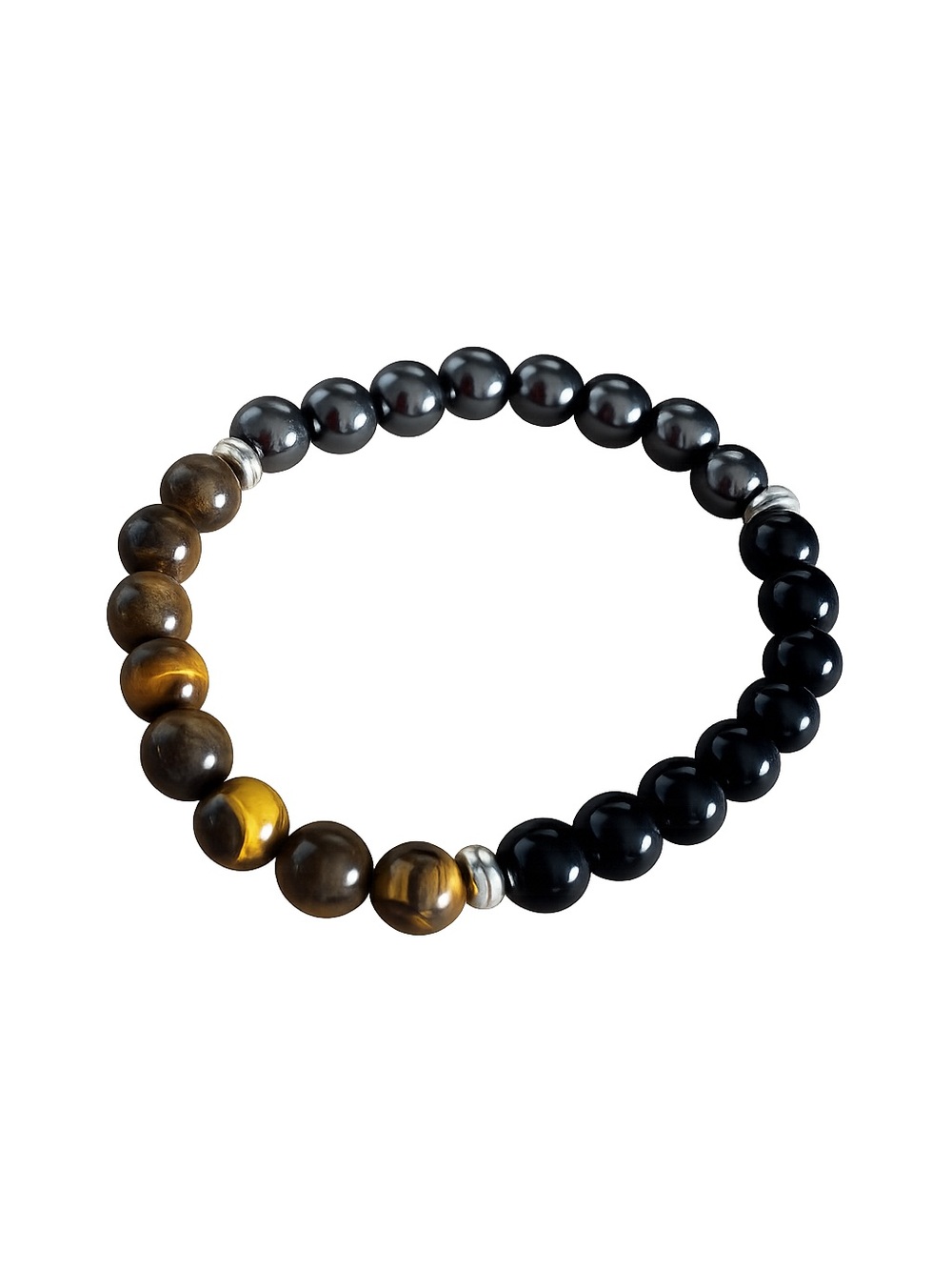HEMATITE, TIGER EYE & BLACK TOURMALINE STRETCH BRACELET, NEW